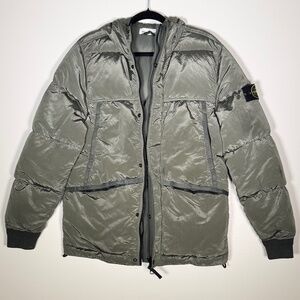 stone island green hooded buffer jacket